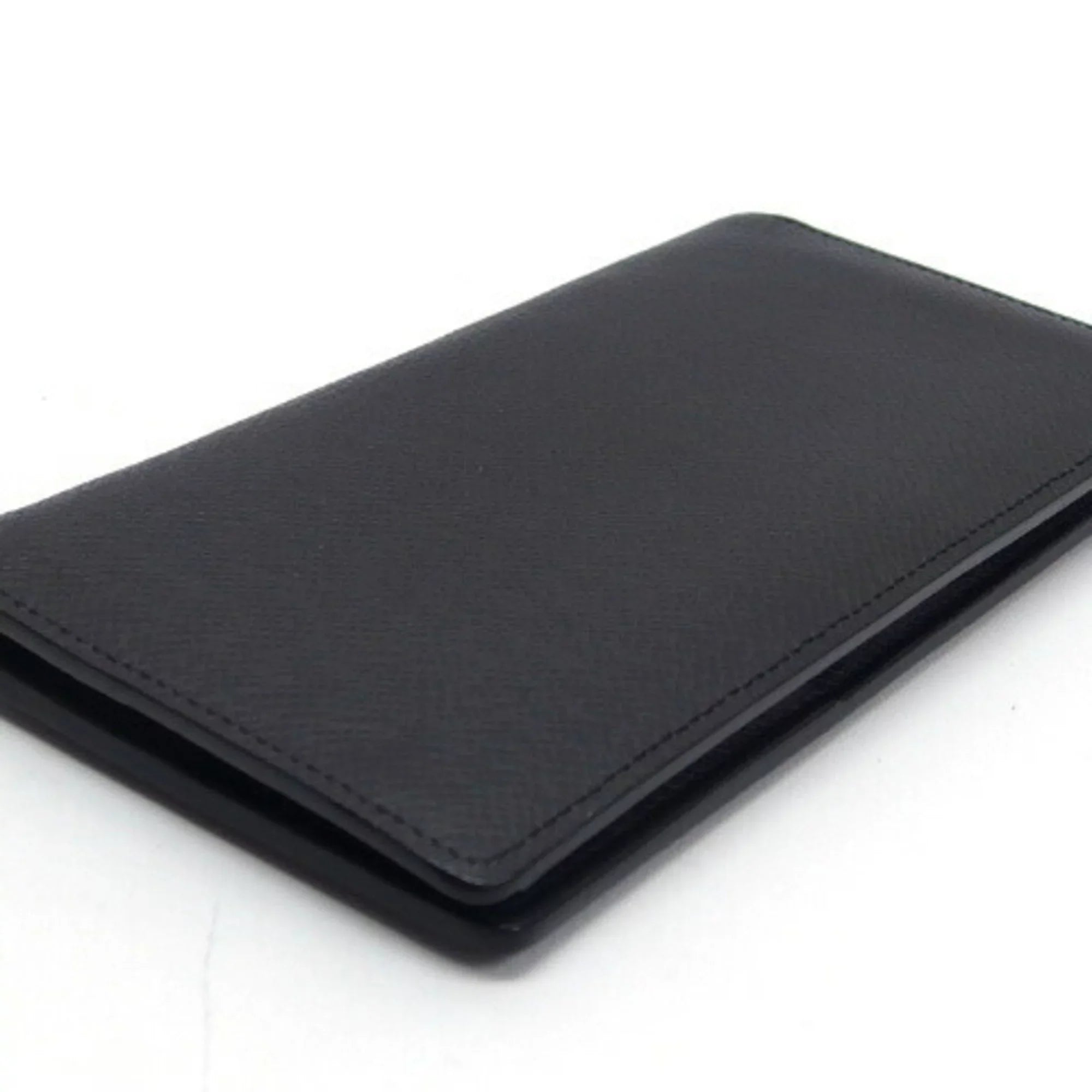 Vuitton Bifold Black Louis Wallet Billfold Pre-Owned (Good) Taiga Long