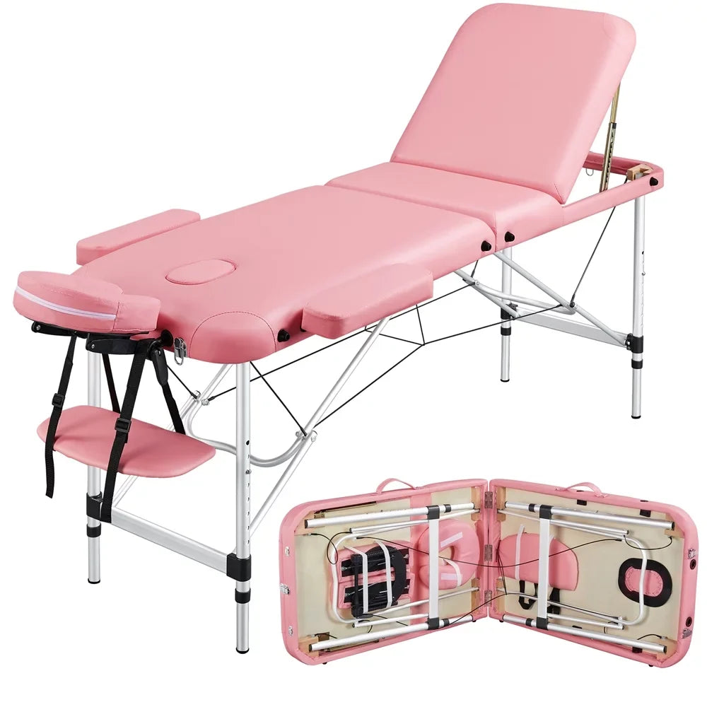 Pallet, Portable Couch, Table 3-Fold Alloy Equipment, Backrest/Headrest/Armrest/Hand Salon Pink 84'' Bed, Massage with Yaheetech Adjustable Spa Massage Bed Massage