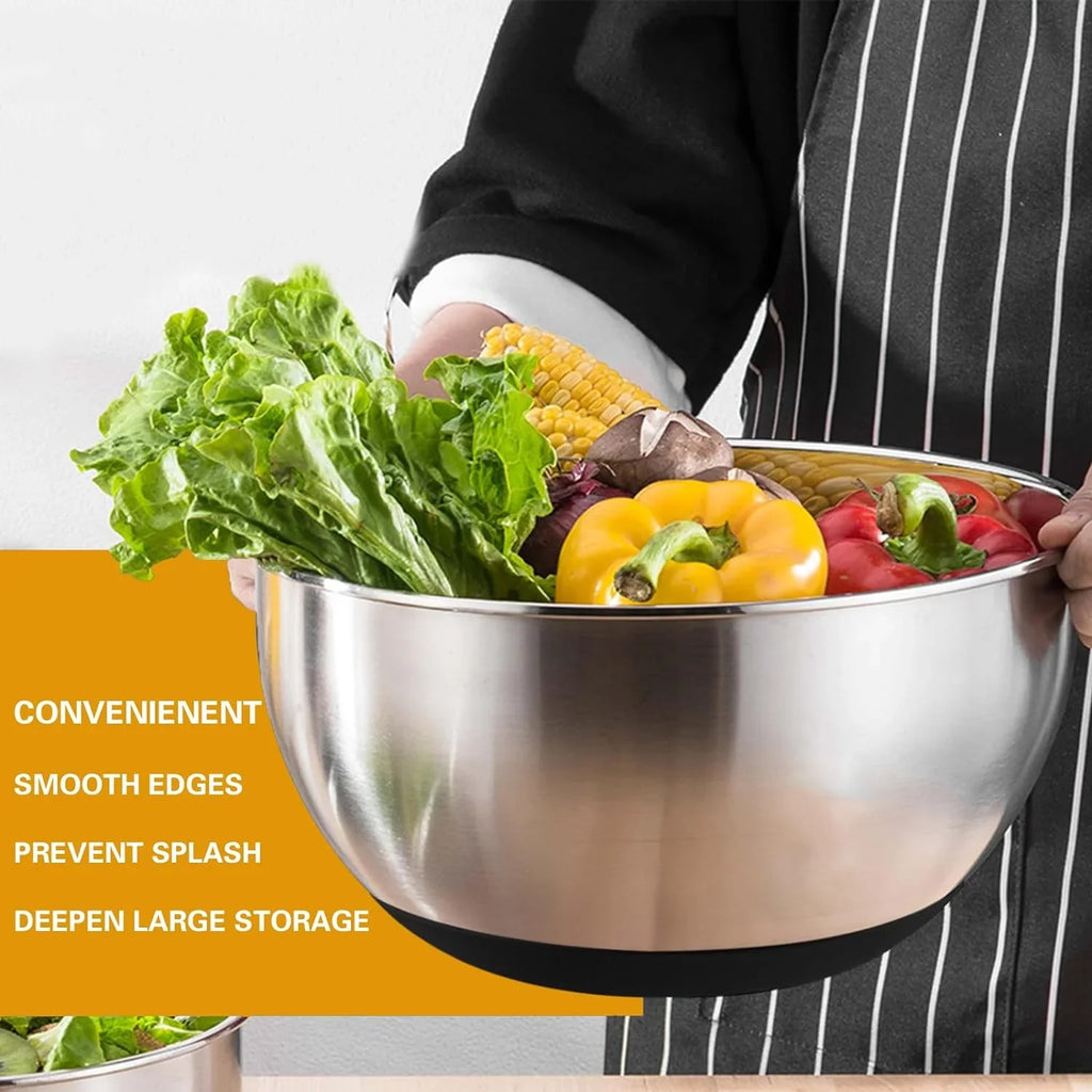 1,0.67QT Airtight Non-Slip AIKKIL 20 Metal Baking, Steel Stainless Silicone with Mixing, (Black) Bowls Lids, for 7, Mixing Bowls, Serving 3.5, Bottom, 2.0,1.5, piece Great 2.5, Size Nesting