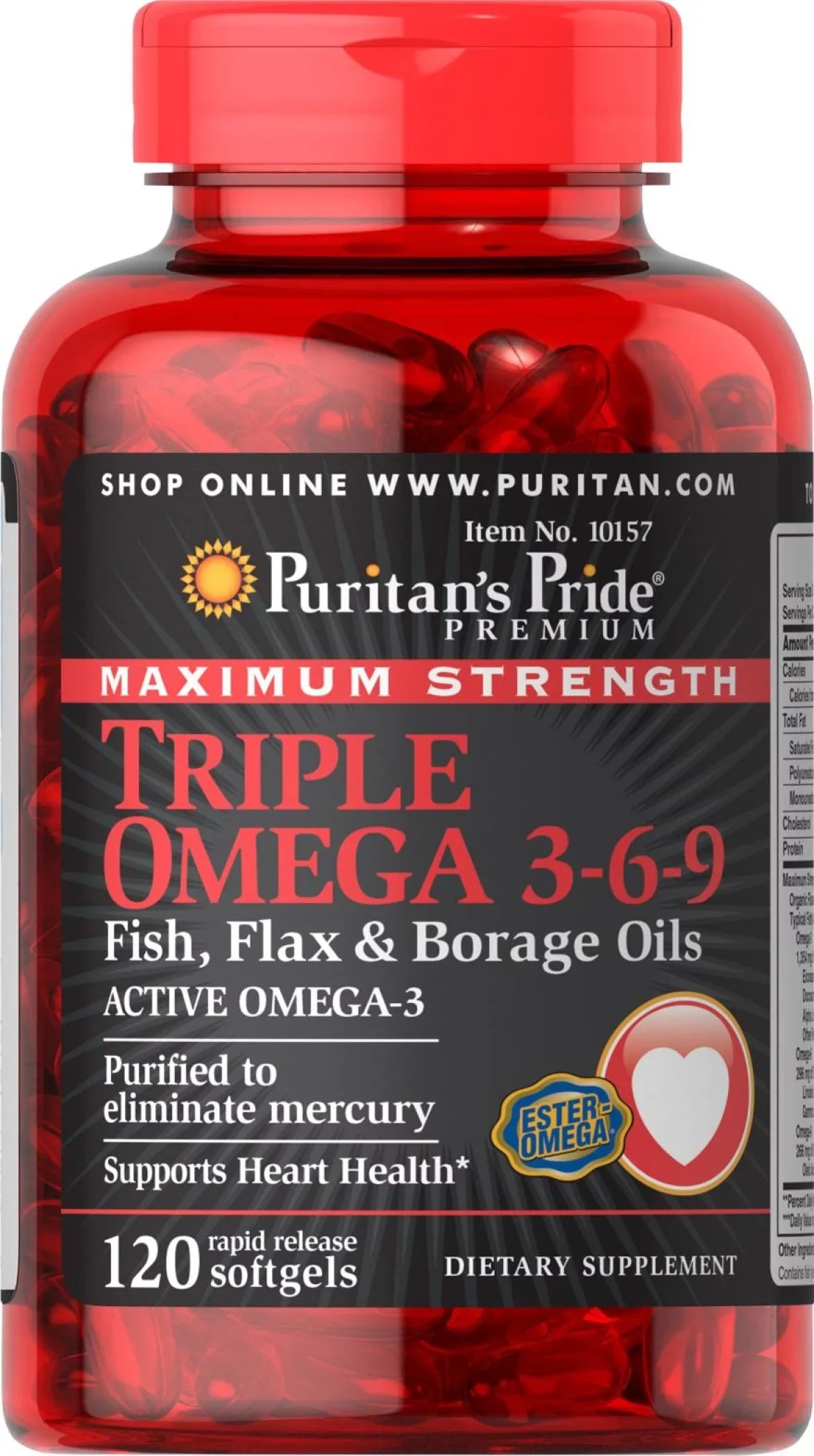 Fish, Maximum Oils 3-6-9 Borage Pride & Strength Triple Omega Puritan's Flax
