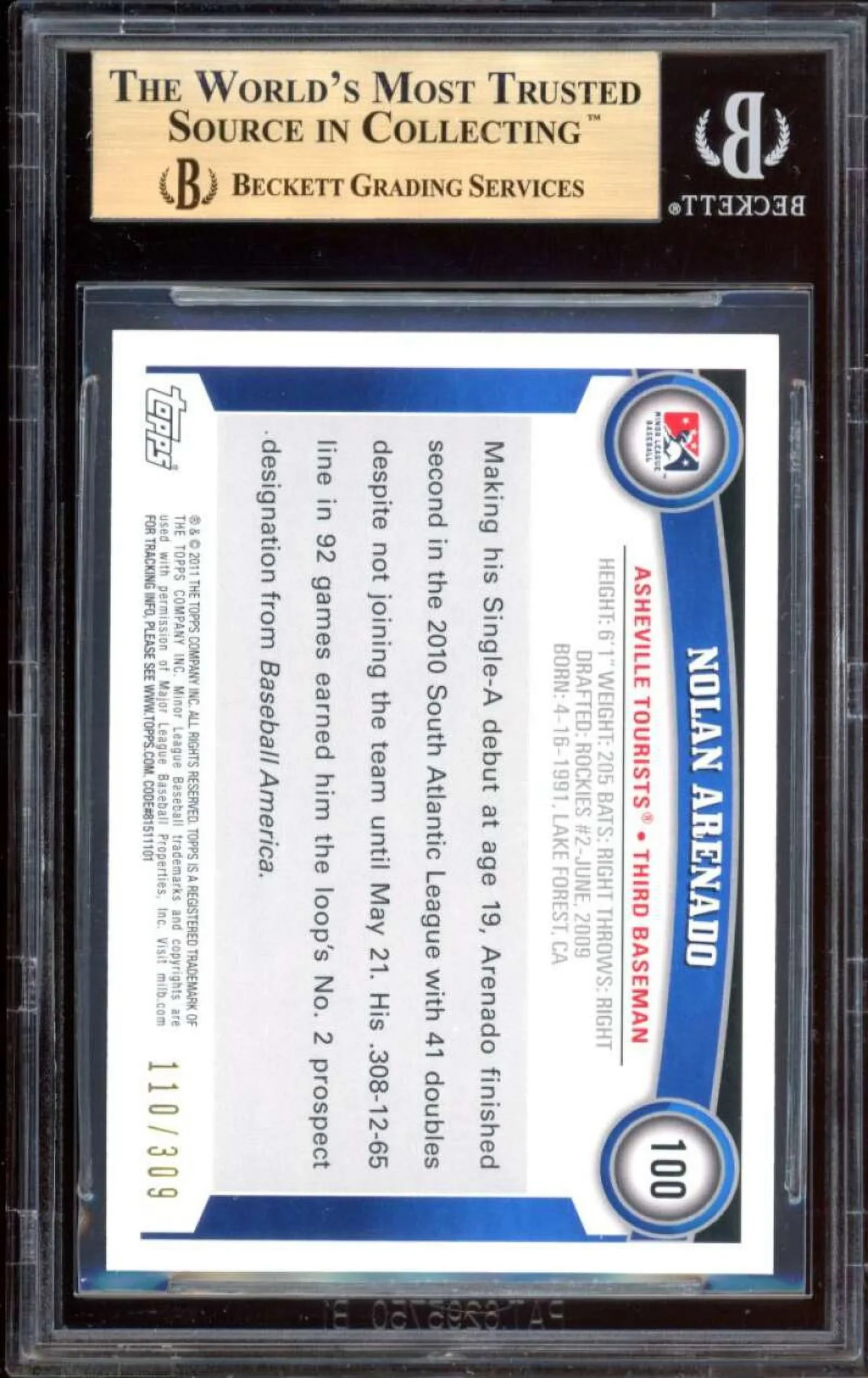 Nolan #100 Card 9.5 9.5) Pro 9.5 BGS Topps (9.5 Arenado Debut 9 2011 Rookie Blue