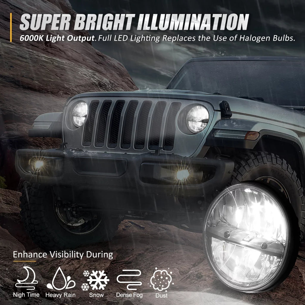 Headlights 10 13 to LIGHTING Chrome For LED Jeep NVL-HL-002 12 Wrangler/Wrangler inches LJ Nuvision JK 2018 2Pcs CJ 14 11 7 NUVISION Housing TJ Halogen 1997