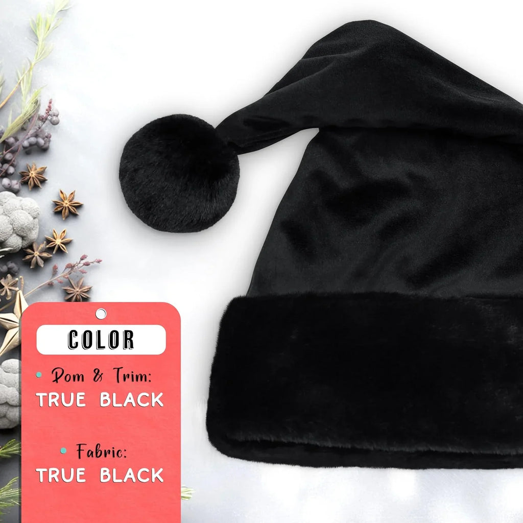 Size Santa Trim 1 - - Hat Adult, Xmas Accessory, Christmas Fur Black Black - Hat Gothic Goth Faux All