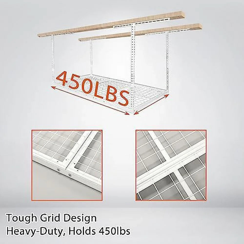 White 3X6 Ceiling Organization Adjustable Overhead Racks Ceiling Shelf Garage Storage Storage Garage Rack Mounted