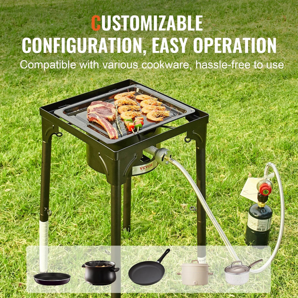 Camping Stand 30000BTU Portable PSI BBQ w/Detachable Stove Cooker Burners Adjustable Legs Duty Cooker Cooking Burner Propane Outdoor Regulator, & Single Gas Heavy Gas SKYSHALO Stove