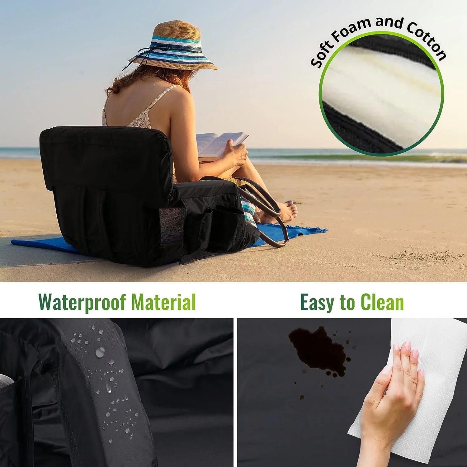 Picnic Bleachers Seat, Seating Events, Wide Waterproof, Thicker, Chair Sturdy Reclining Camping, for Extra and - Beaches, 25-Inch AiYCHEN Sporting for Stadium and