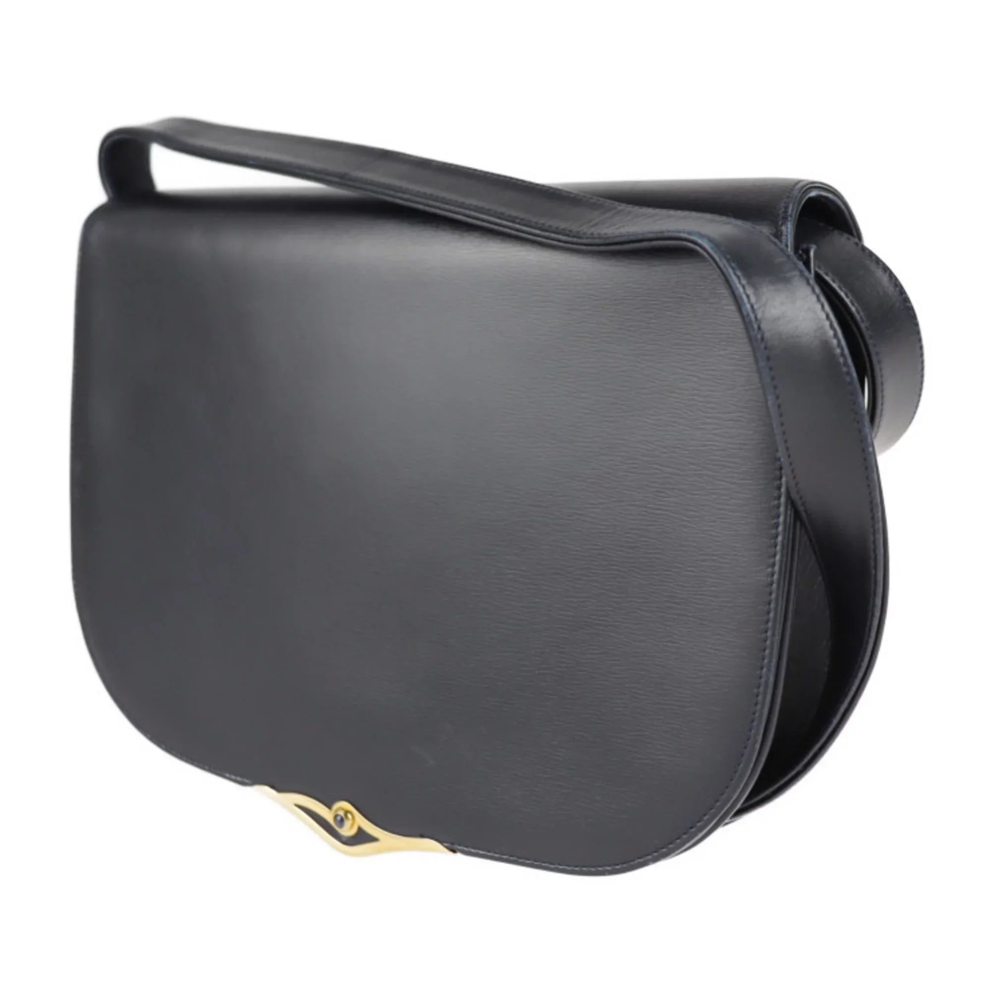 CARTIER 2WAY sapphire Cartier calf Pre-Owned bag shoulder dark clutch (Good) line leather navy