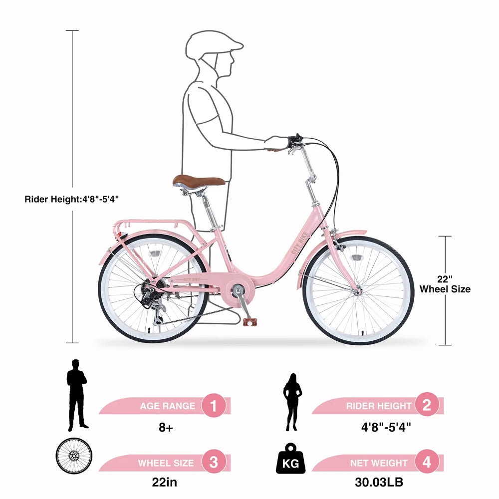 for Girls Inch Alloy jx 8+Years, Yone Bike Kids 22 Aluminium Shifter je Frame,7-speed and Ages derailleur,Pink Bicycle