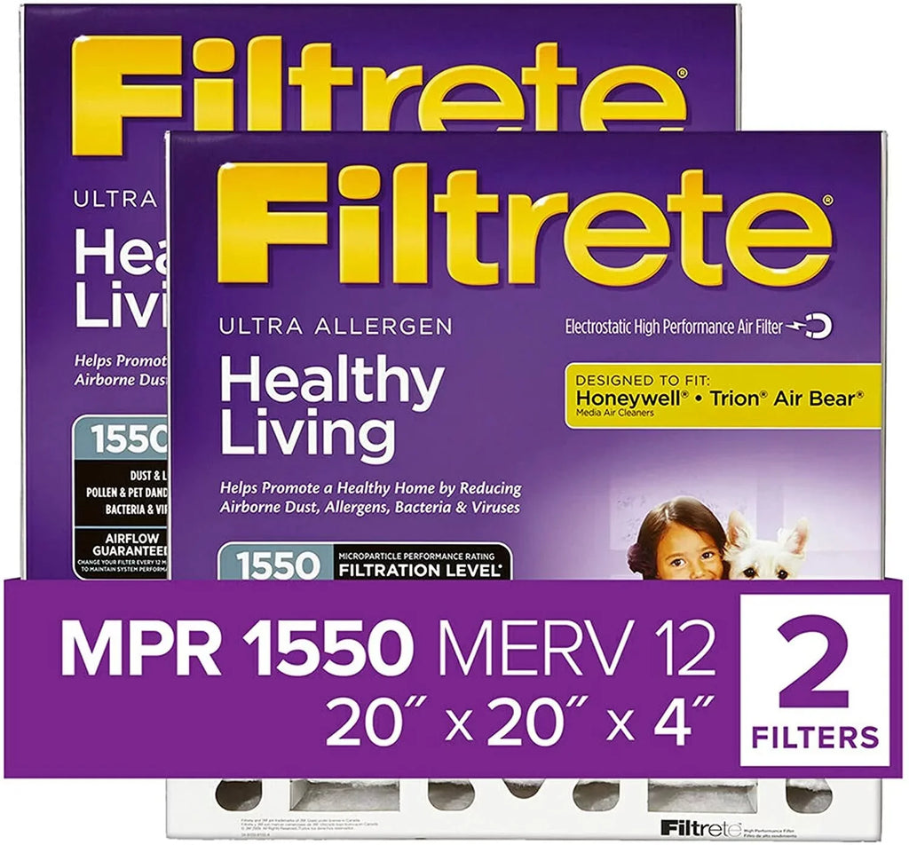 AC x 19.88 Dimensions Filtrete Lennox x Healthy 4.31 19.88 2-Pack, Honeywell 1550 Allergen Pleat, Air Fits Living Filter, Deep 12, Devices Exact 20x20x4 & Furnace MPR MERV Ultra