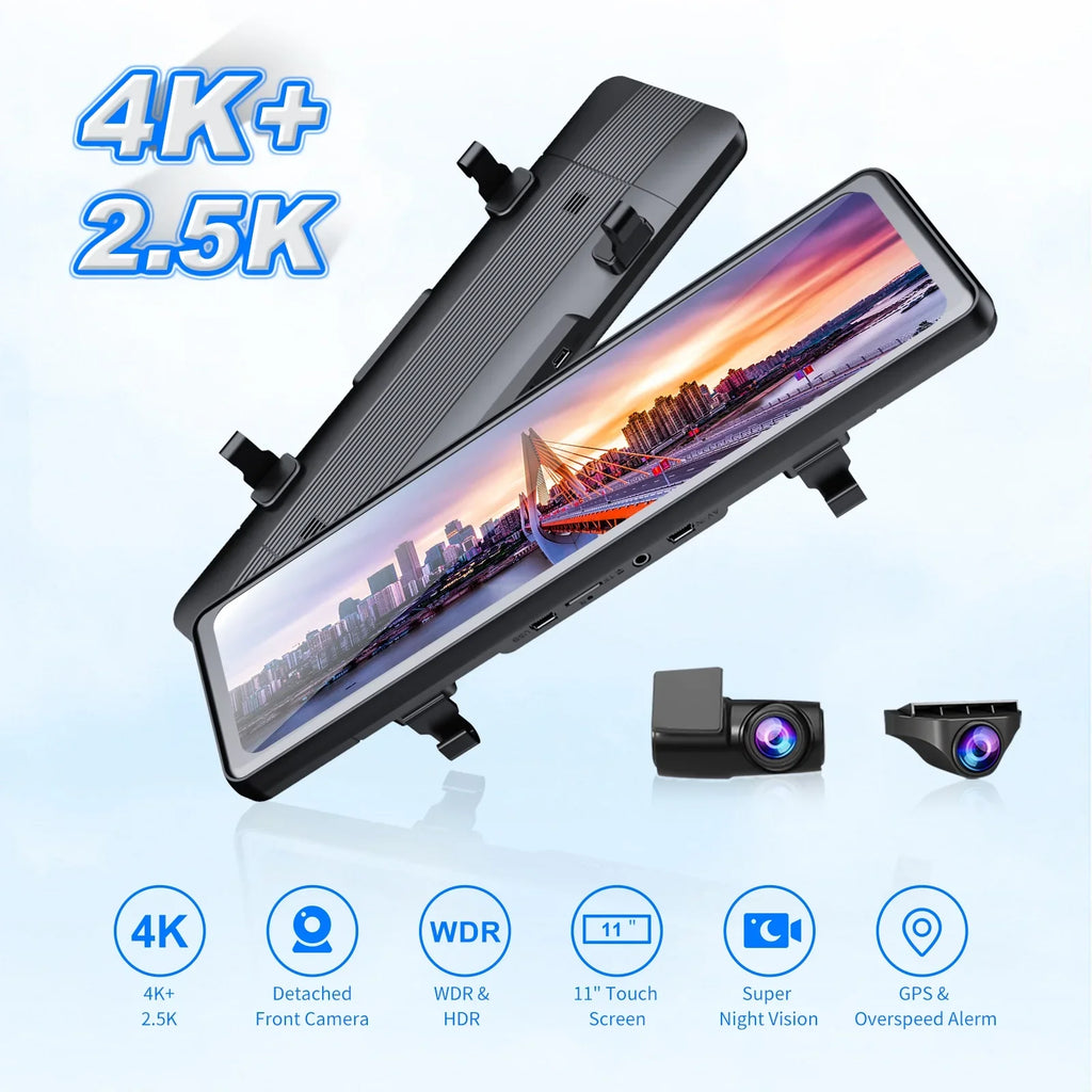 Card Dash 11" Split JOMISE Rear Parking 32G Screen 4K and Front View GPS Mirror Camera Monitor Cam Rear 24H