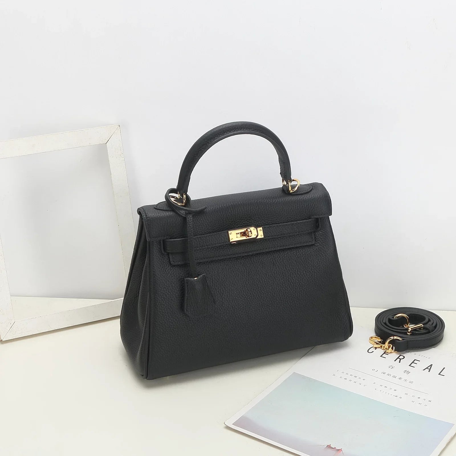 Genuine with for Shoulder Purse Women,Large Strap,Black Crossbody 28# Wide Leather Bags Handbag