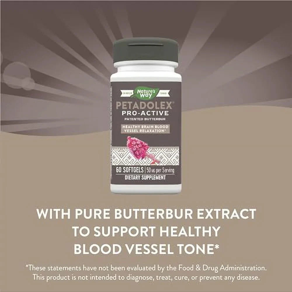 Relaxation Health and Vessel Softgels Pro-Active, Petadolex Blood Butterbur*, the in Way 60 with Brain Patented Nature's