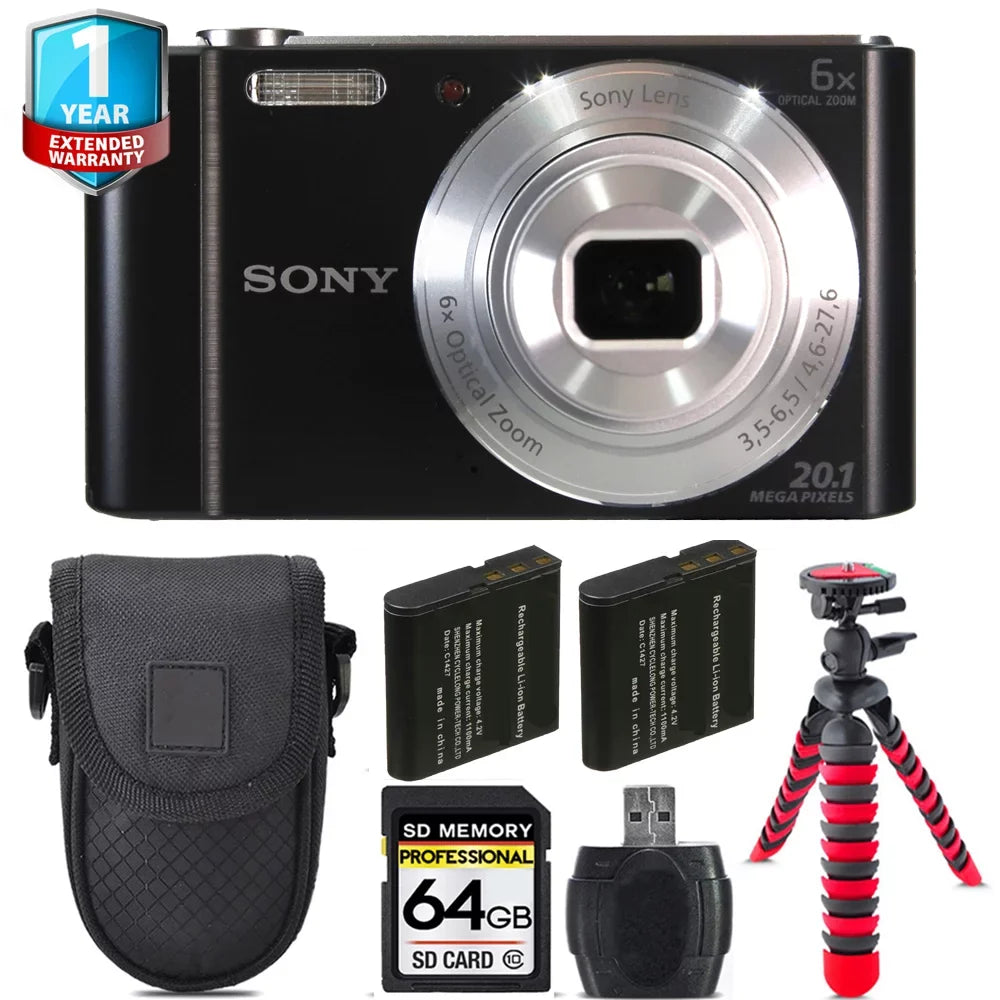 Warranty Camera -64GB + DSC-W810 +Tripod Sony Digital Yr 1 + Cyber-shot Battery Extra Kit