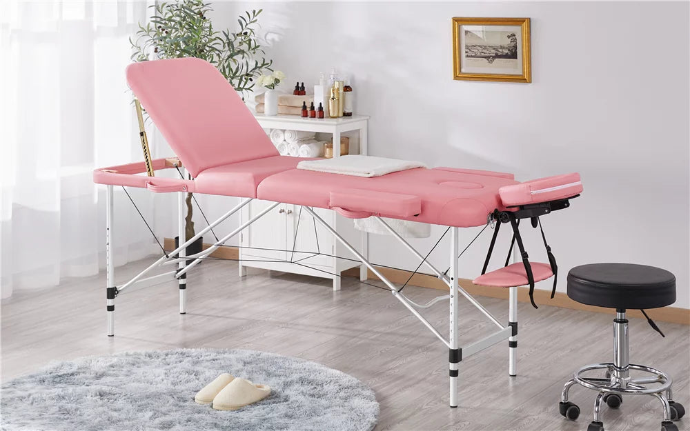 Pallet, Portable Couch, Table 3-Fold Alloy Equipment, Backrest/Headrest/Armrest/Hand Salon Pink 84'' Bed, Massage with Yaheetech Adjustable Spa Massage Bed Massage