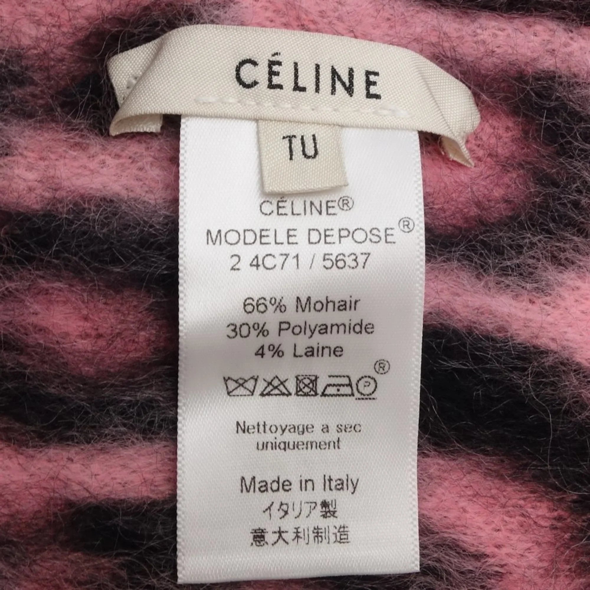 (Good) Scarf Pre-Owned Black Print CELINE Pink Leopard Mohair Nylon x Shawl 180357