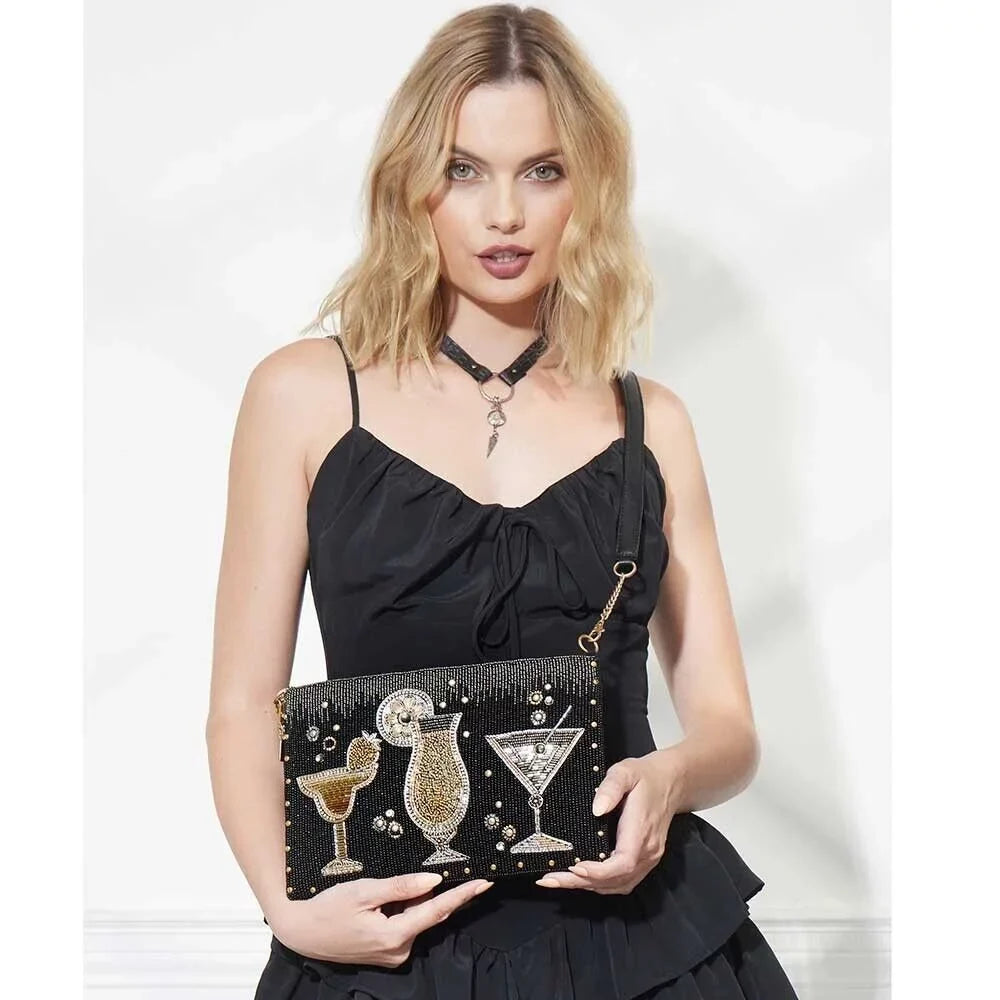 Black Cocktails Round Frances Crossbody Handbag, Clutch Mary Another