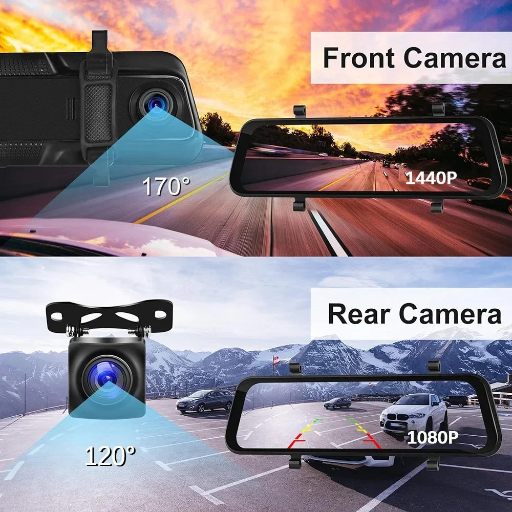and Mirror Cam, Camera, 1440P Parking Vision, Free Night 2.5K Card View Dash WiFi, 10" 32GB Rear Mirror 1080P Camera Front Assistance, Rear with