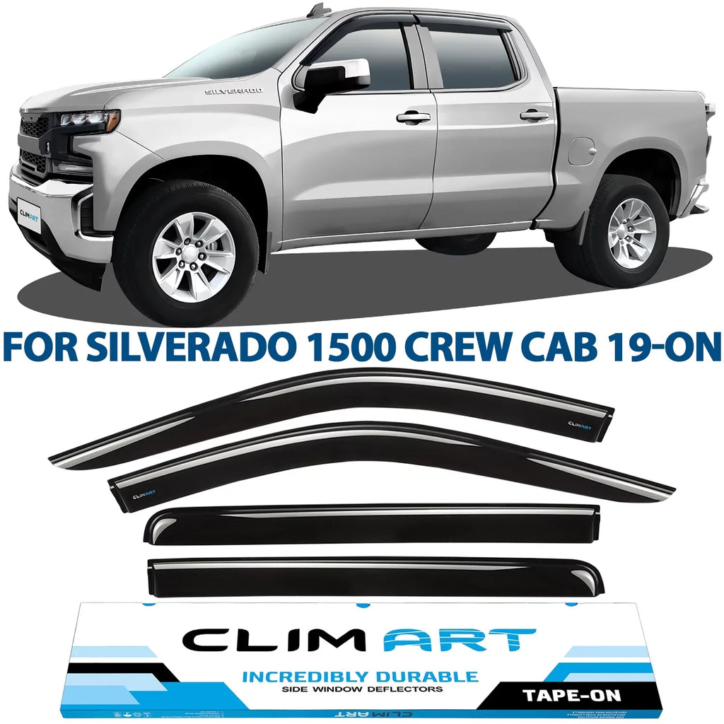 Deflectors, Silverado/GMC Durable Vent 2019-2024 Guards Incredibly Visors, (Chevy) Tape-on Compatible ART 419160 with Rain CLIM Chevrolet Sierra 1500 Window 4pcs- Crew Accessories, Window Truck Cab,