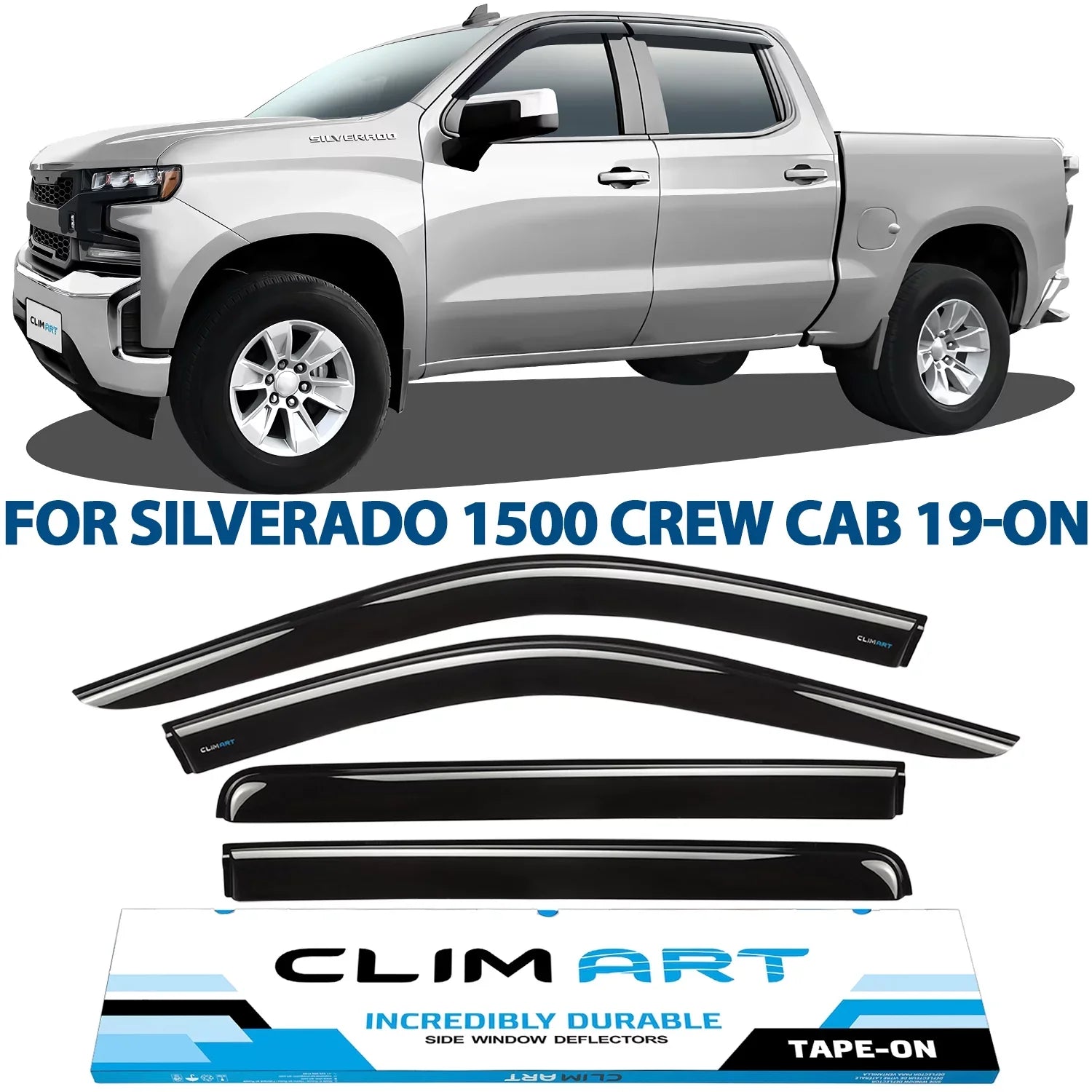 Deflectors, Silverado/GMC Durable Vent 2019-2024 Guards Incredibly Visors, (Chevy) Tape-on Compatible ART 419160 with Rain CLIM Chevrolet Sierra 1500 Window 4pcs- Crew Accessories, Window Truck Cab,
