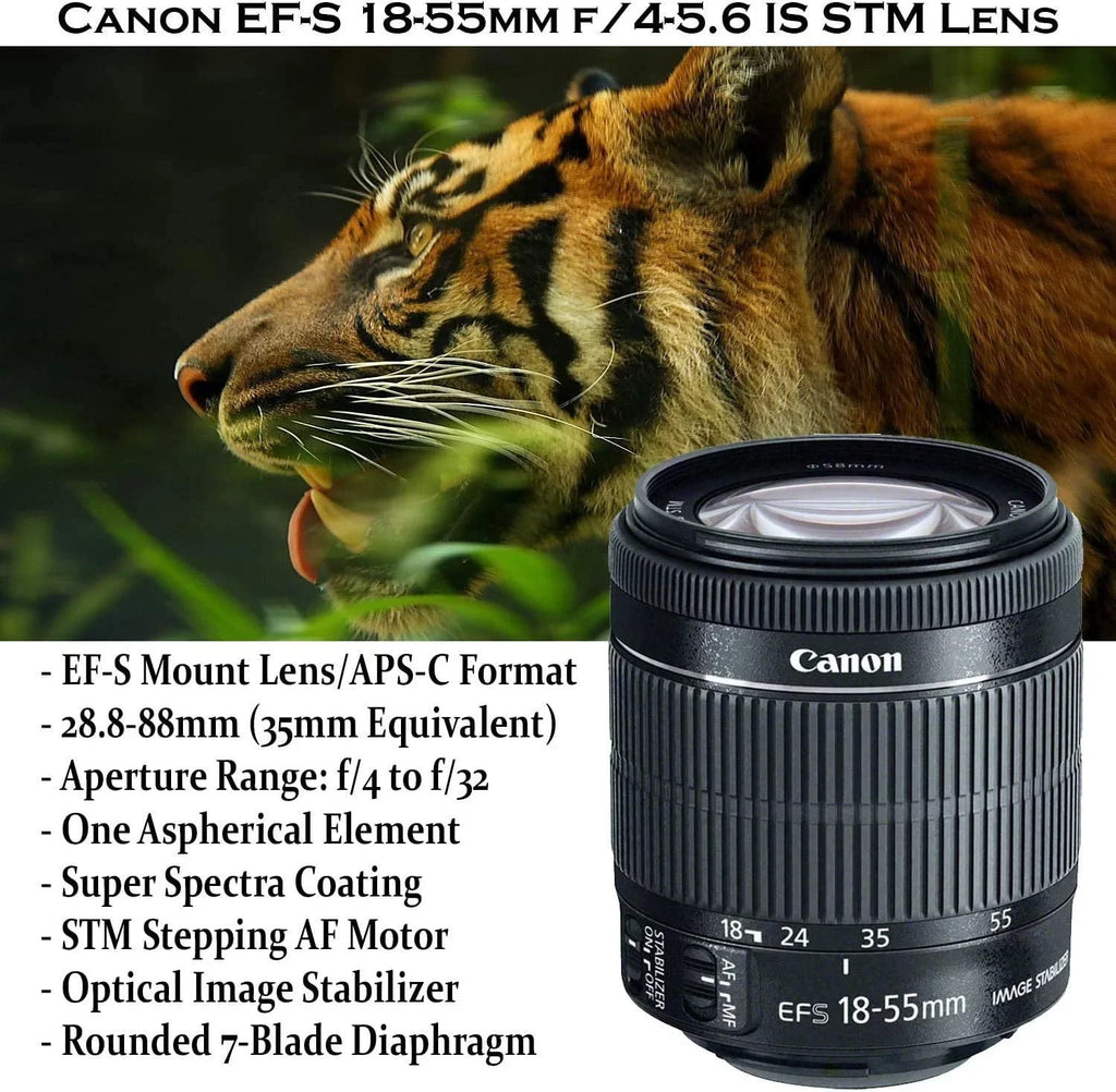 SL3 Rebel EF-S STM Canon with EOS Lens, Bundle Flash, DSLR 32GB and Case, 18-55mm Memory, Accessory