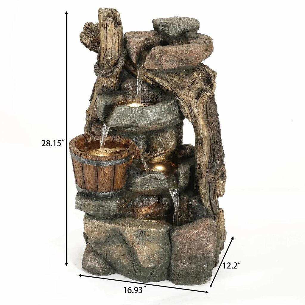 Outdoor HomeStock Wall Led Naturally Rock Lights Barrel Nice Fountain And Resin Stacked With