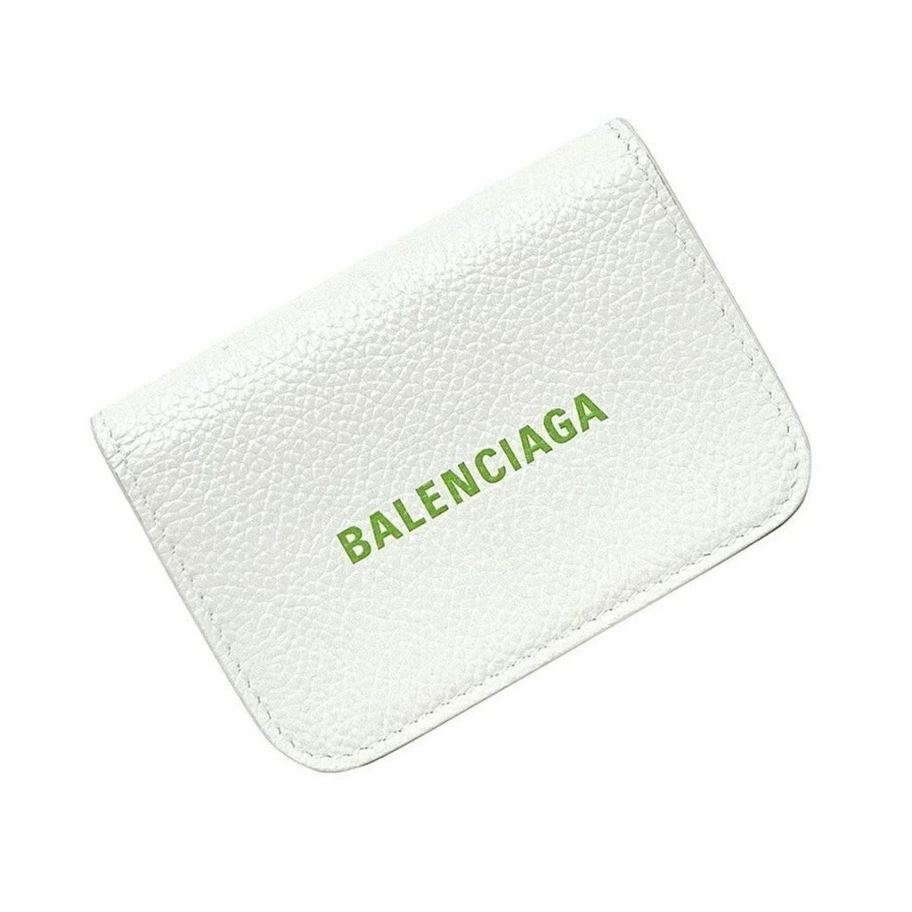 593813 Leather Logo Everyday Wallet Mini Trifold Balenciaga White