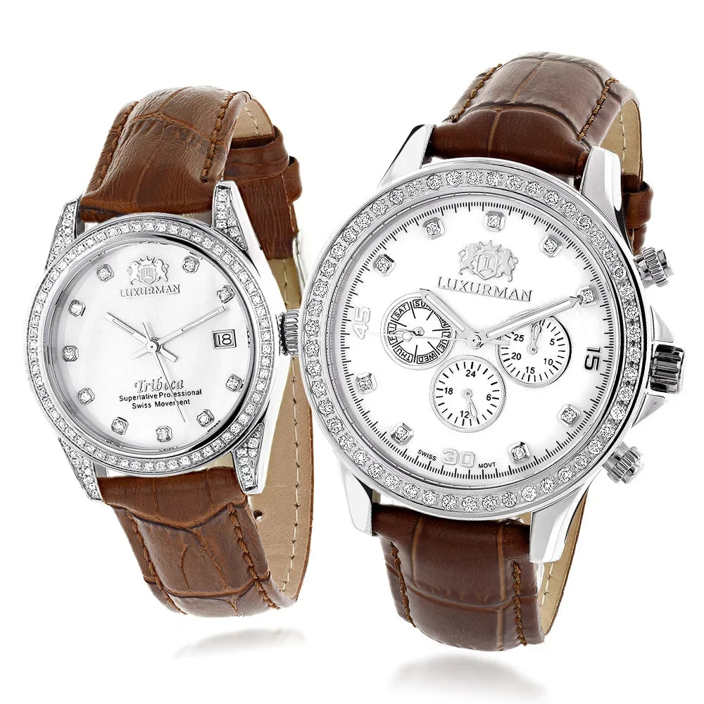 Hers Diamond Watches Gold Watches Plated His MOP White Matching and