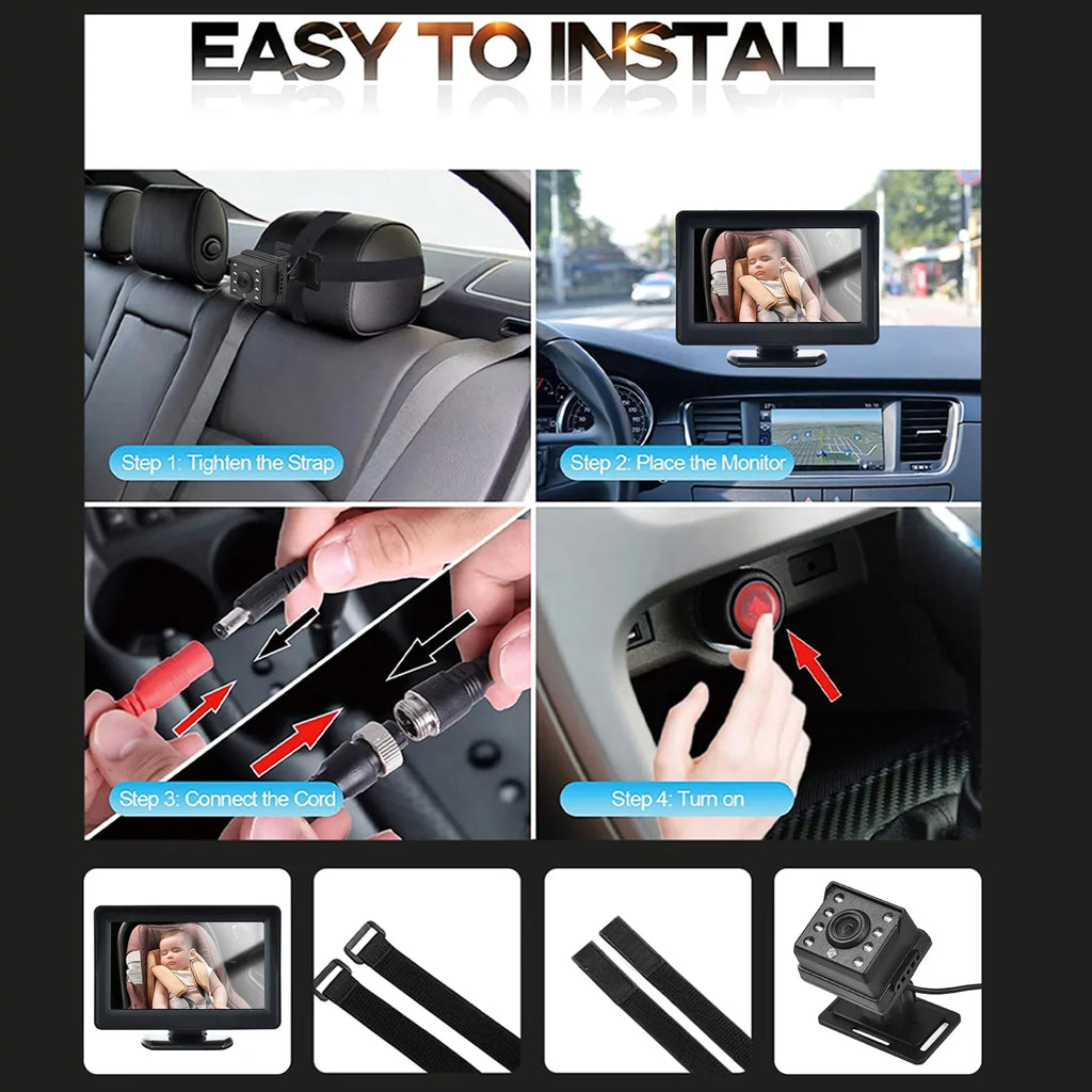 Display 150¡ã Car Seat Car Installation Monitor Mirror Wide Easy Arealer Facing Seat 1080P 4.3 Rear View Mirror Inch Monitor Car for