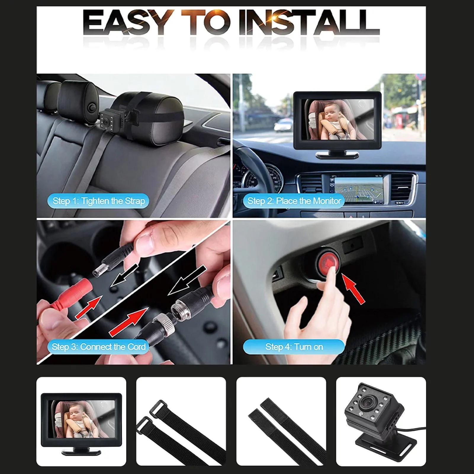 Display 150¡ã Car Seat Car Installation Monitor Mirror Wide Easy Arealer Facing Seat 1080P 4.3 Rear View Mirror Inch Monitor Car for