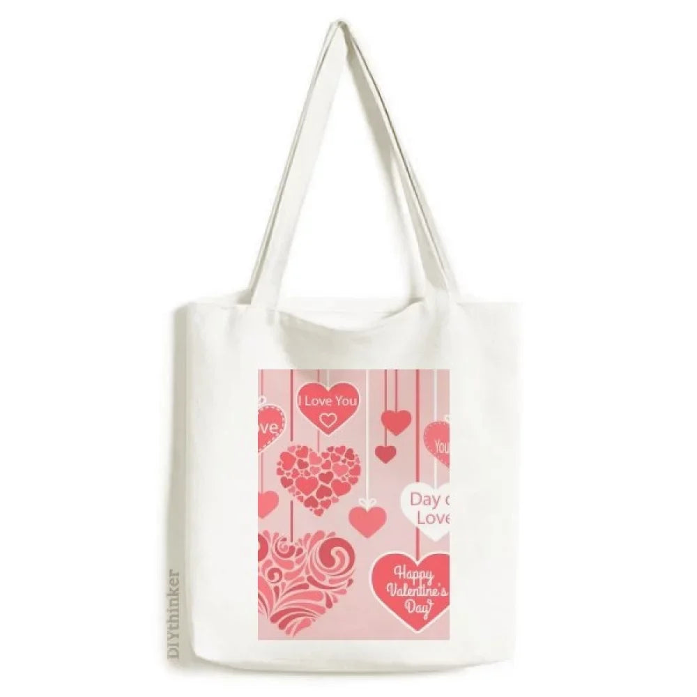 Canvas Valentine's Handbag Tote Day Casual Happy Bag Satchel Love Hearts You Shopping