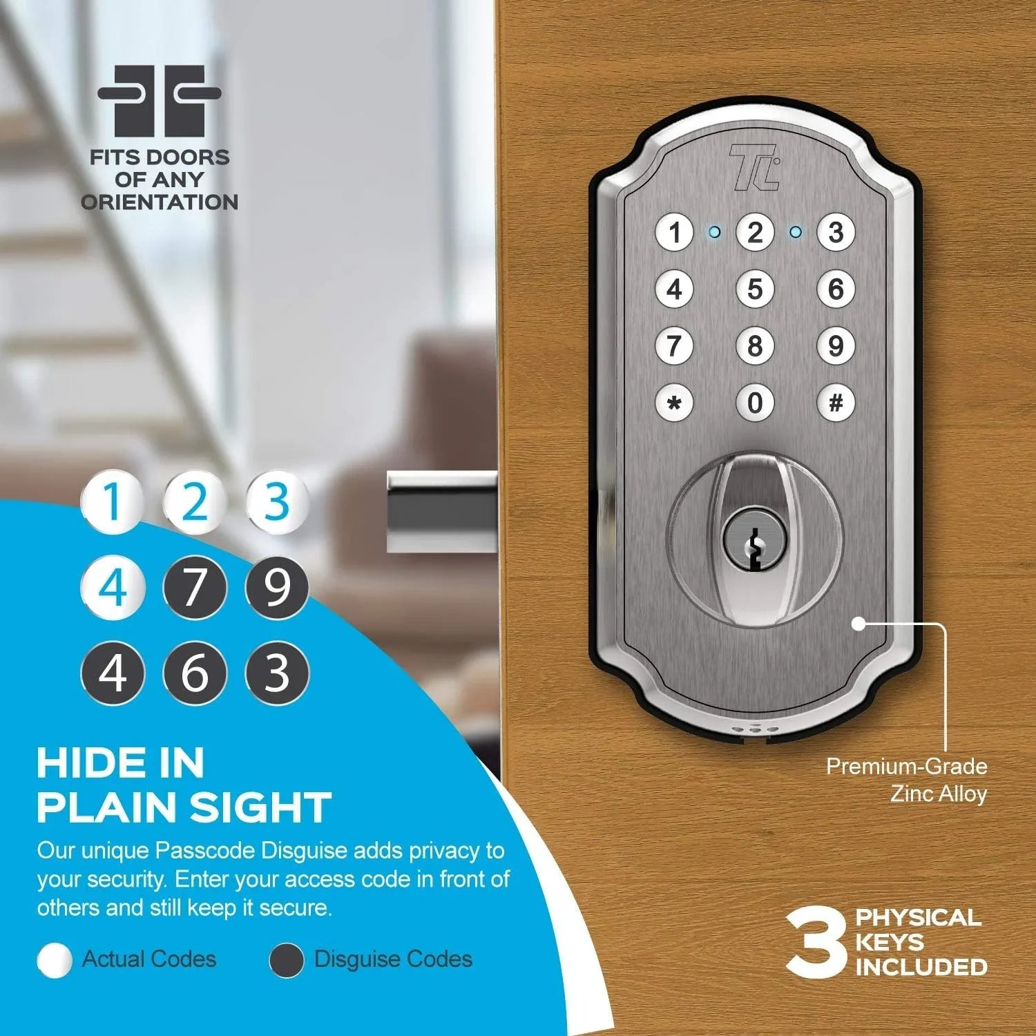 Keyless Electronic Nickel Door TurboLock TL115 Smart App Entry Mobile Home Brushed with Door Deadbolt Lock for Front Keypad