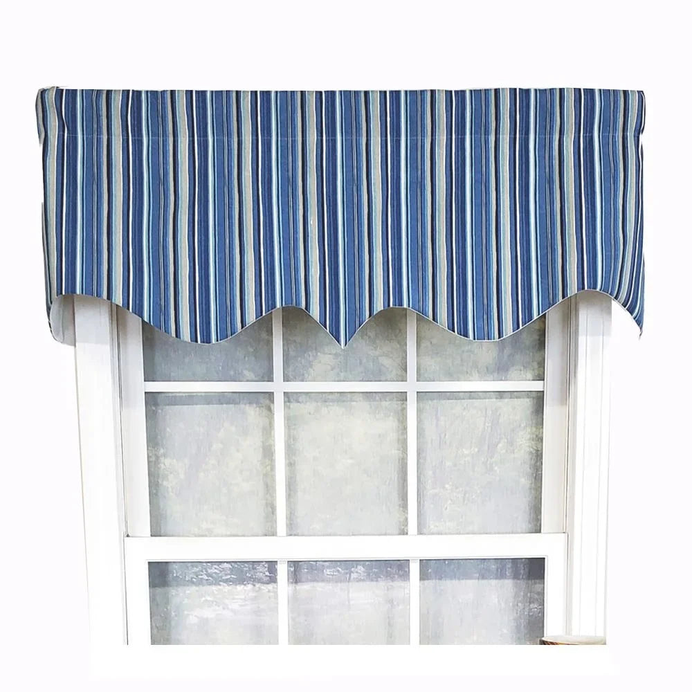 Classic Modern Stripe 50" Home Valance Blue RLF Style 17" Window Regal x Beach Design