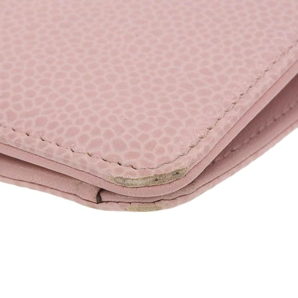 logo wallet here 16 Pre-Owned pink A48651 (Good) series long skin bi-fold Chanel caviar mark CHANEL