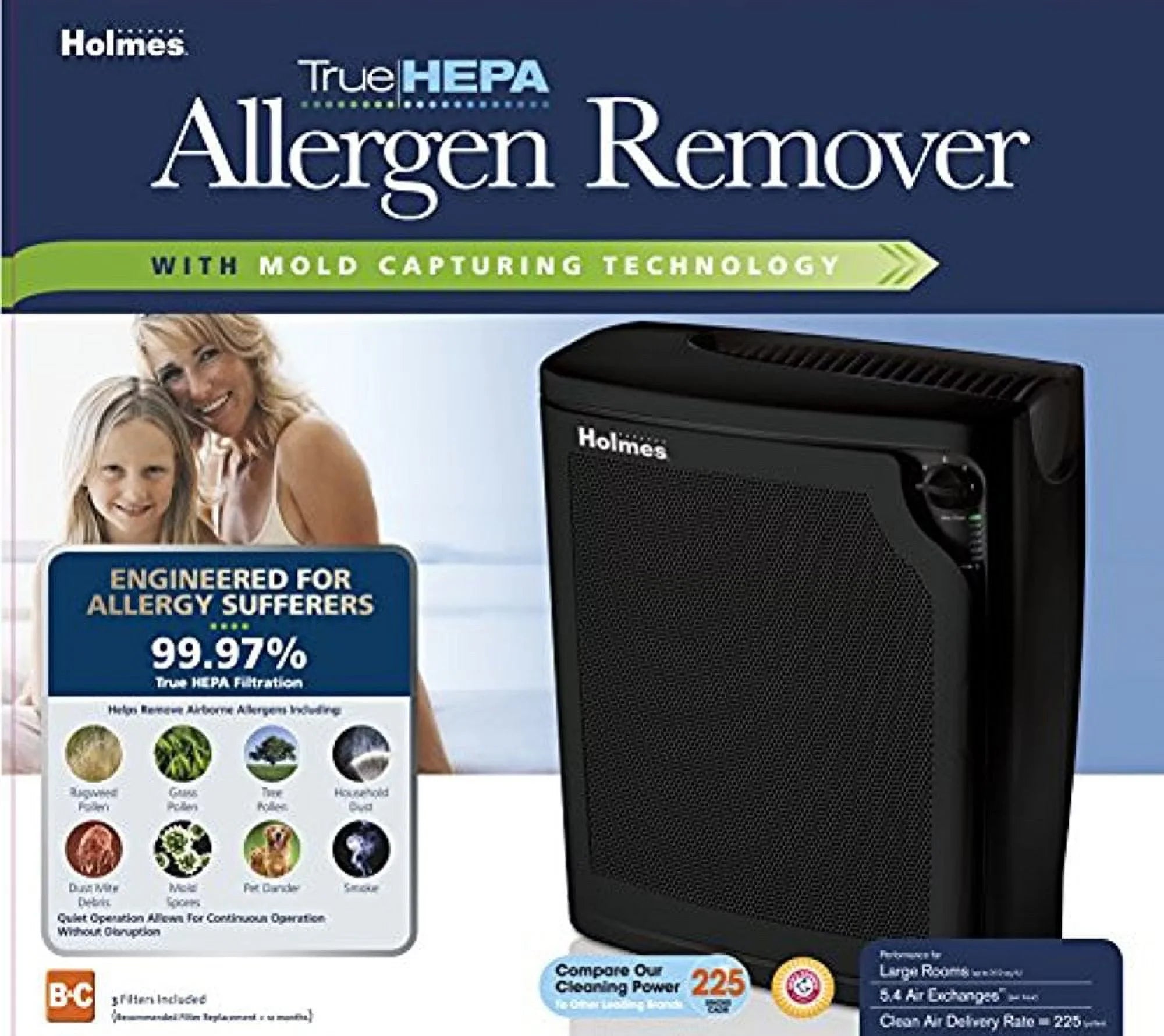 Holmes Large Medium, HEPA True Air Room kzdkc Black Purifier, 4-Speed