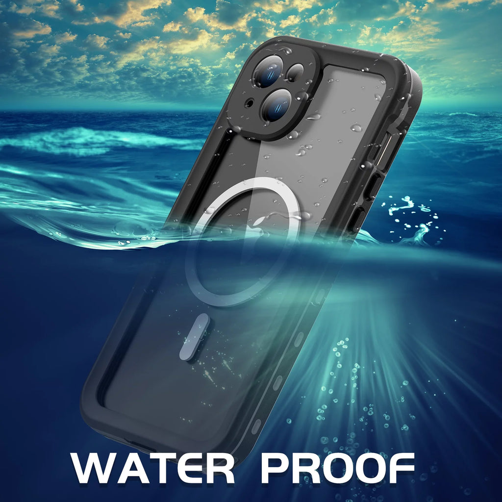 15 Proof - Shockproof Magnetic Waterproof Rugged Plus Drop Military Heavy Protector Screen iPhone Full-Body Case Duty iPhone for IP68 for Underwater 15 Case, Plus 6.7inch,Black Built-in ELEHOLD