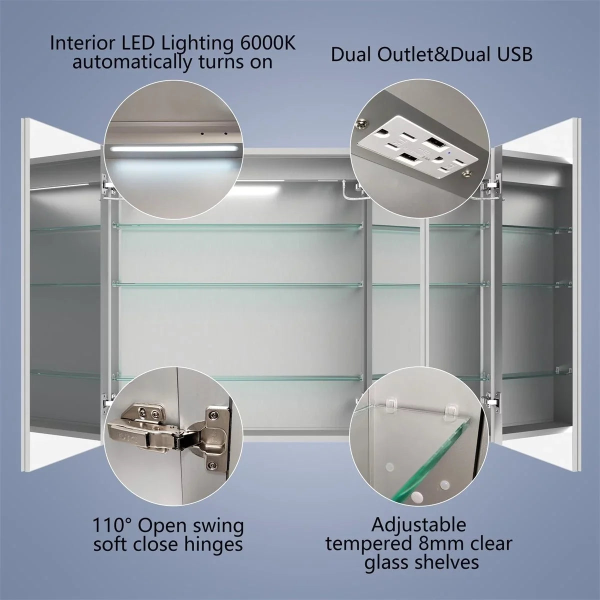 H W 36" mirrors Clock and Recessed Led Lighted Medicine with x or 48" Rim Surface Cabinet