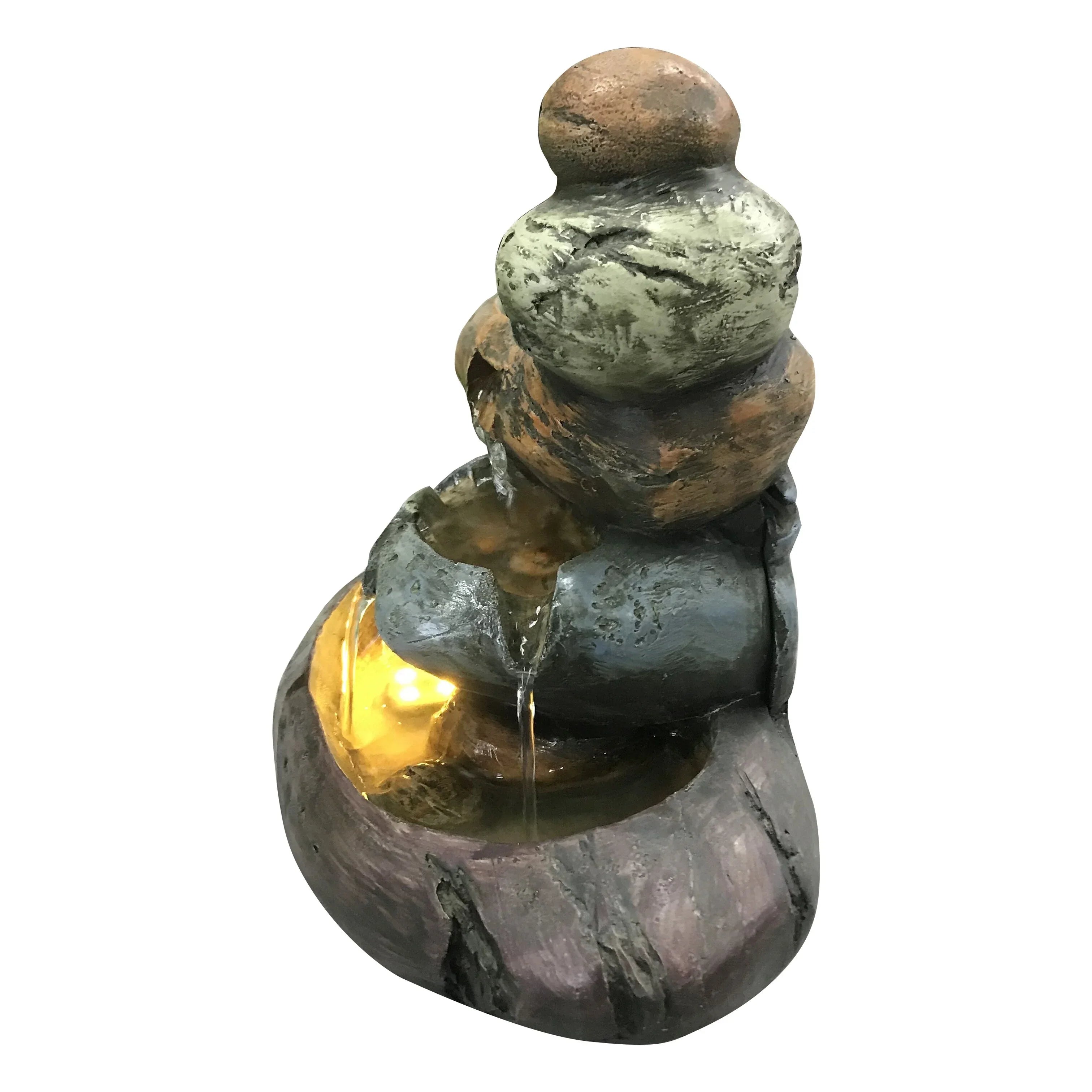 Stone White Fountain Warm Lights Tabletop With LED Multicolour