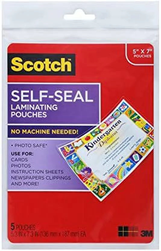 or 5 Photo Glossy 5-Pack Inches, Pouch, x Laminating Scotch (PL905) 7 Document
