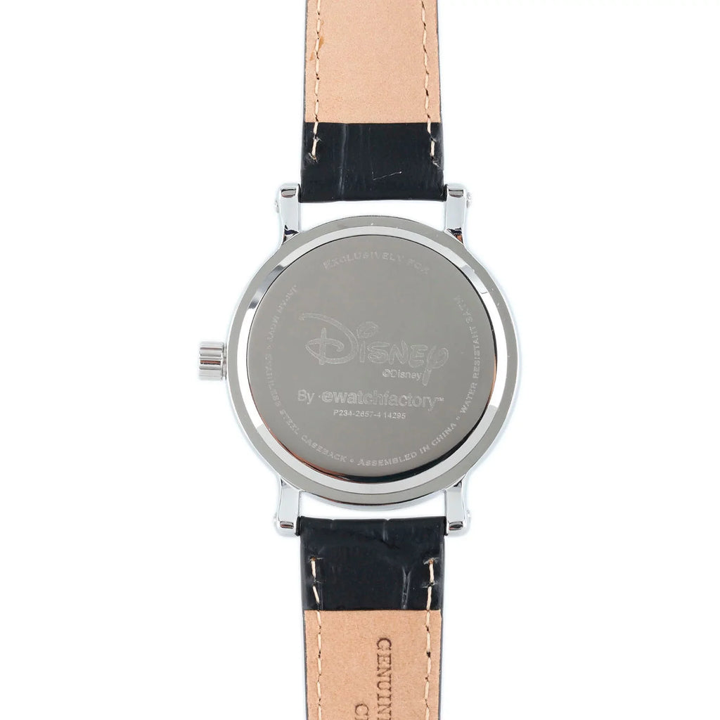 Leather Silver Women's Alloy Articulating Watch, Strap Black Shinny Mouse Vintage Case Minnie