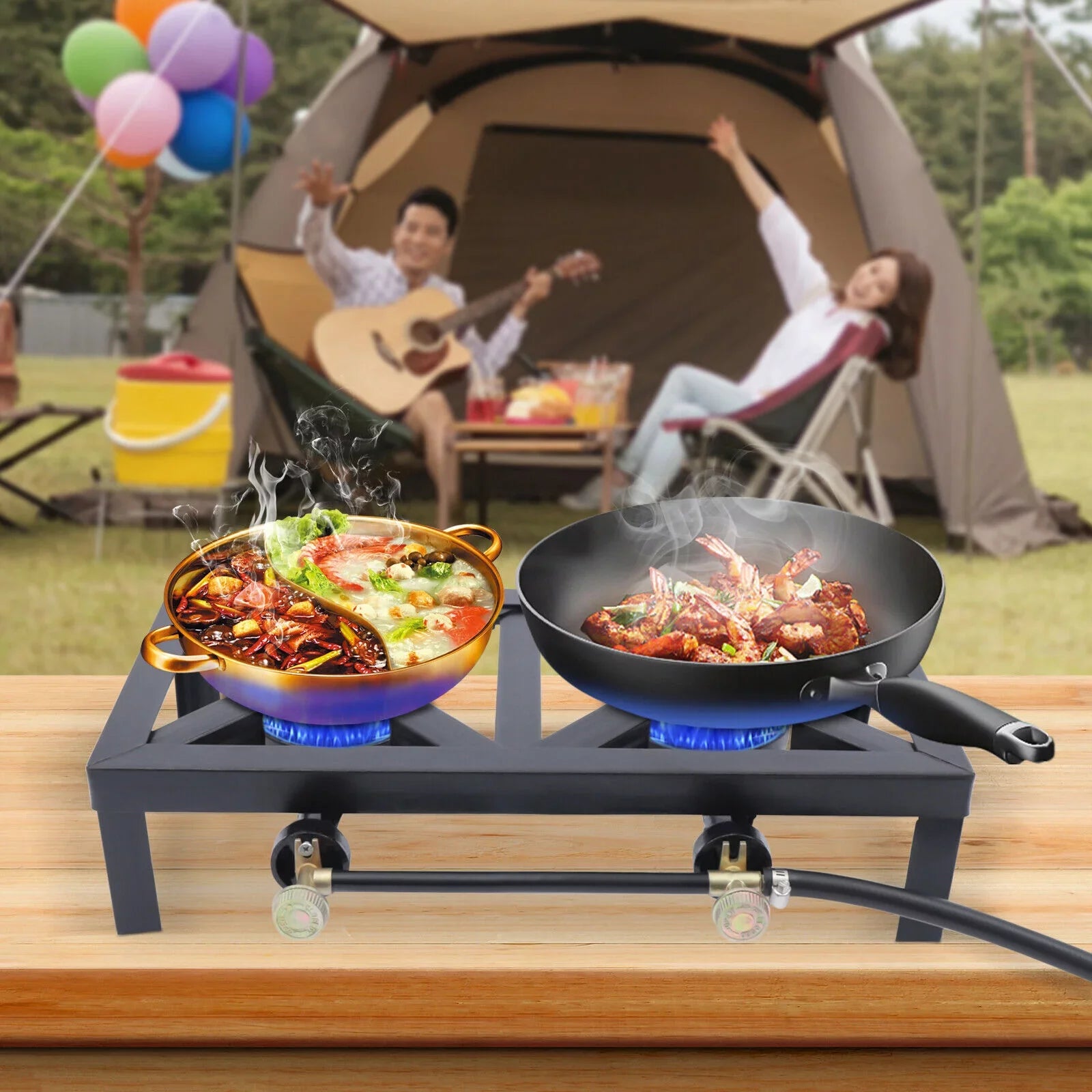 Propane Hose Burners Camping Stove Portable 8KW/27295BTU Hiking Gas BBQ 2 Cooker Outdoor W/