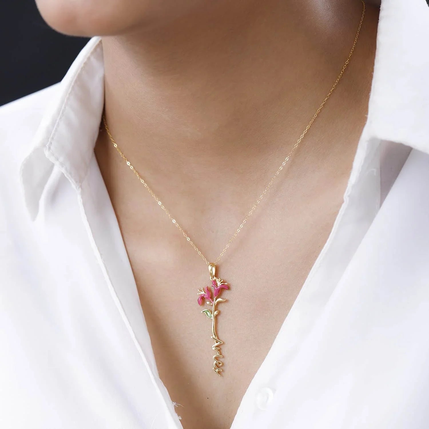 for Women Women Aries Honeysuckle Necklace Enameled 16-18" Pendant Gifts Jewelry Shop 925 Yellow Gold LC 14K Zodiac Birth for Green Women Size Sterling Gifts for Pink Plated Birthday Silver