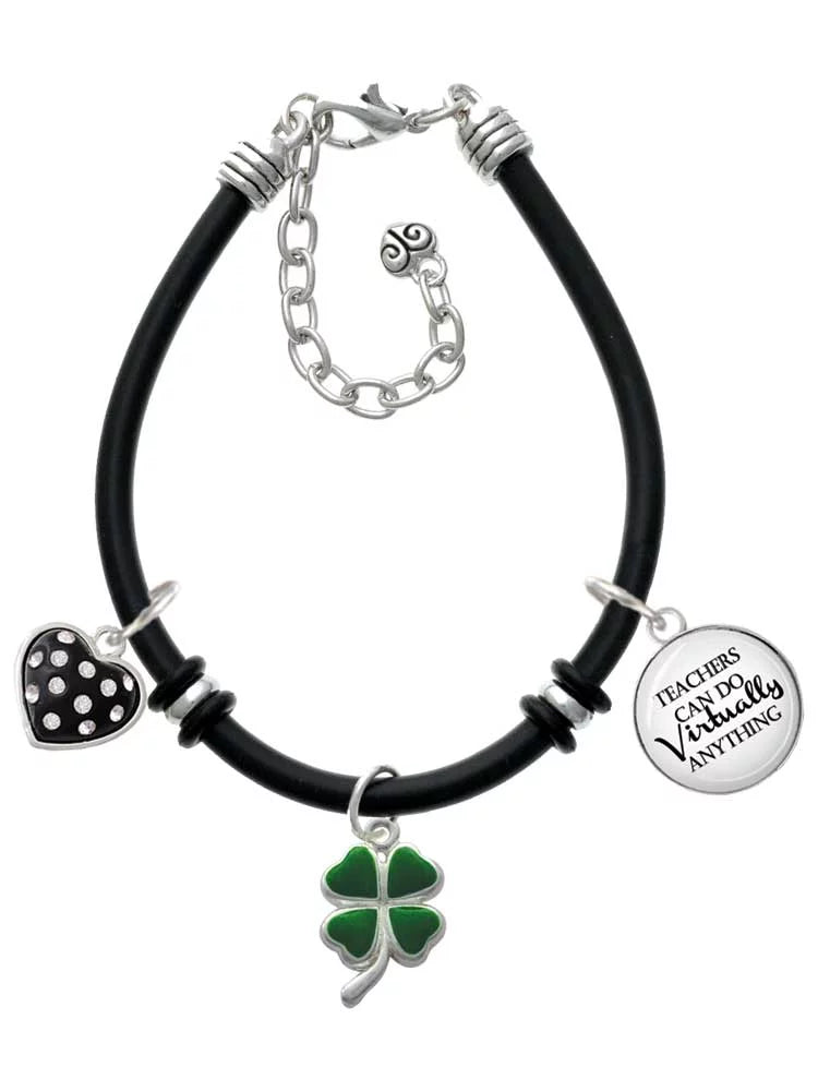 Heart Leaf Clover Teachers Do Rubber Silvertone Leaves with Bracelet Black Virtually Four Anything Can Delight Dome Green Jewelry Charm
