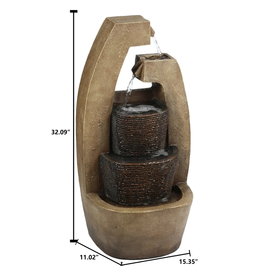Modern Fountain Led Sculpture Country Cottage Brown Light With Outdoor HomeStock Cement