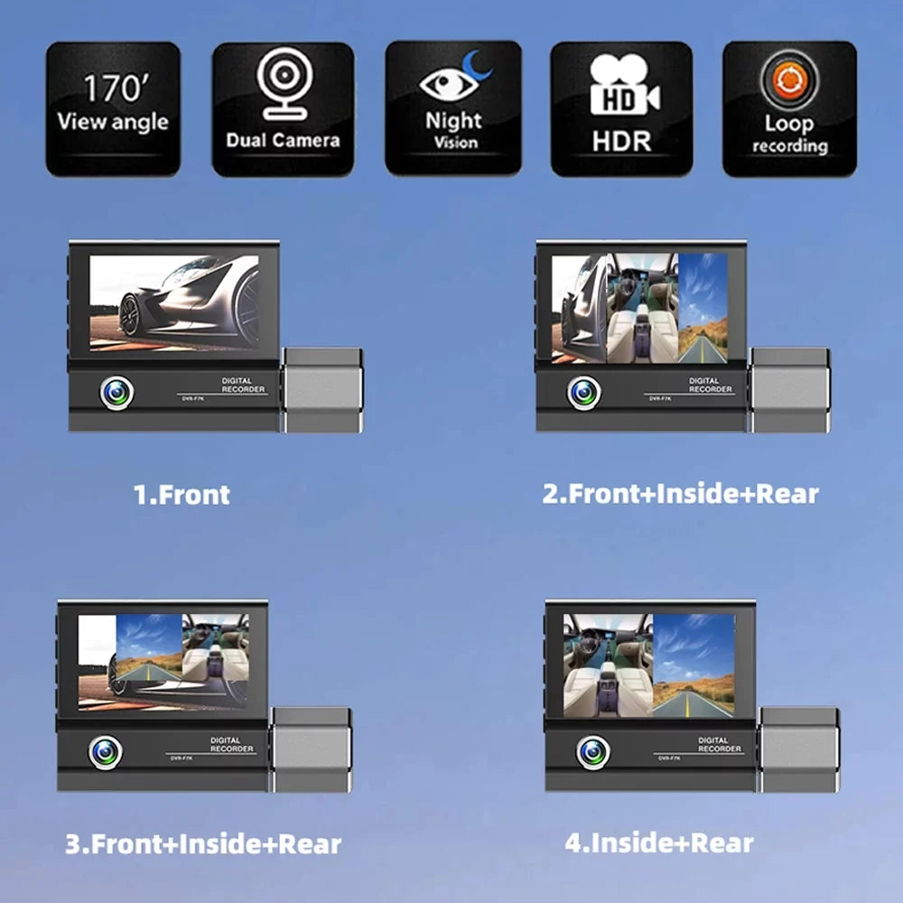 3 Video Safety Cam Rearview Car Driving Recorder Dash Recorder Cameras Arealer Recording Car Car Auto 4in Clear Mirror