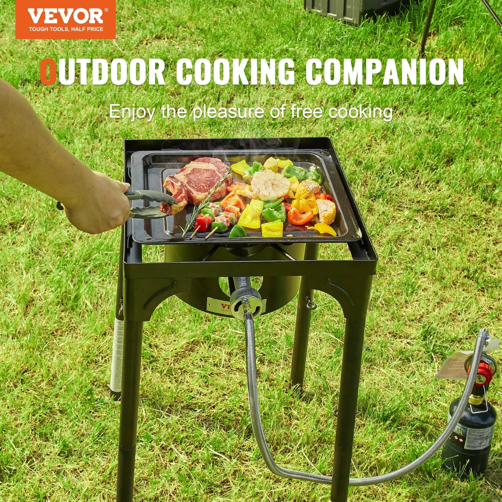 Camping Stand 30000BTU Portable PSI BBQ w/Detachable Stove Cooker Burners Adjustable Legs Duty Cooker Cooking Burner Propane Outdoor Regulator, & Single Gas Heavy Gas SKYSHALO Stove