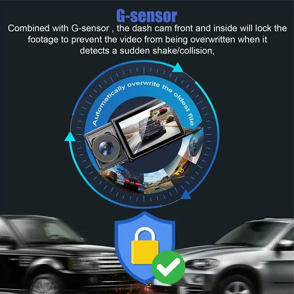 And Triple Car Camera 2\\\" DVR Cam Lens Video Front HD Driving Rear Recorder Dash