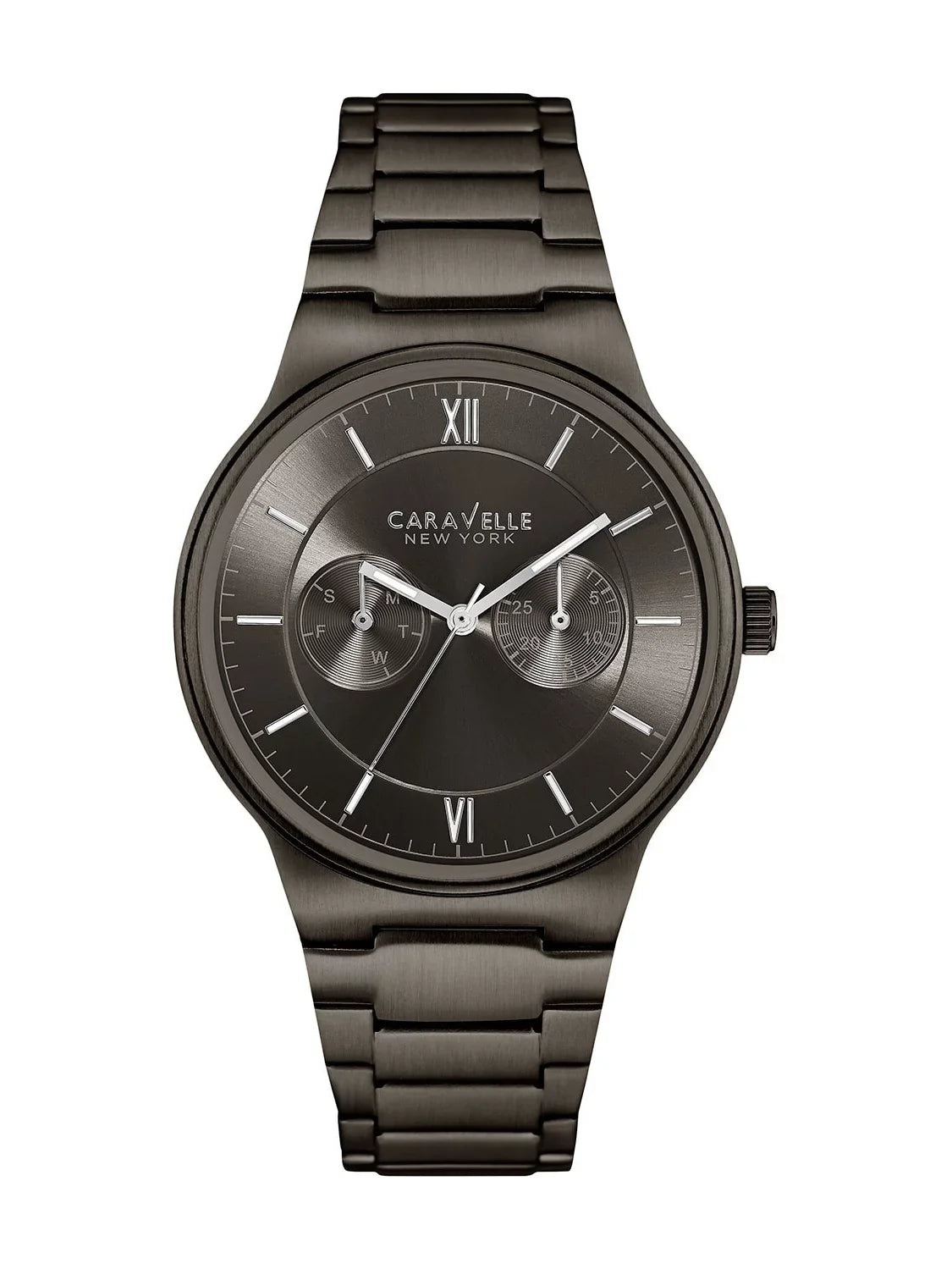 IP Steel 45A136 Men's Stainless Gunmetal Bracelet Caravelle Watch Dress Dial Grey