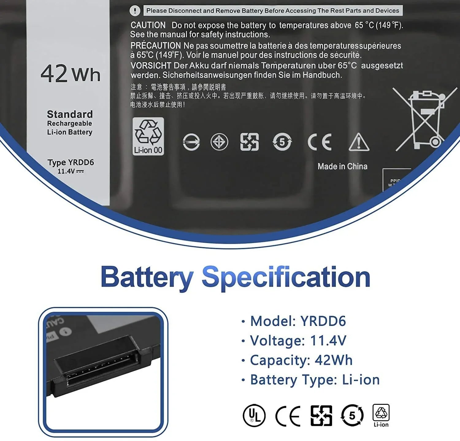 Dell 7586 5491 3310 5485 5593 2-in-1 42Wh YRDD6 5482 Inspiron For Battery 5591