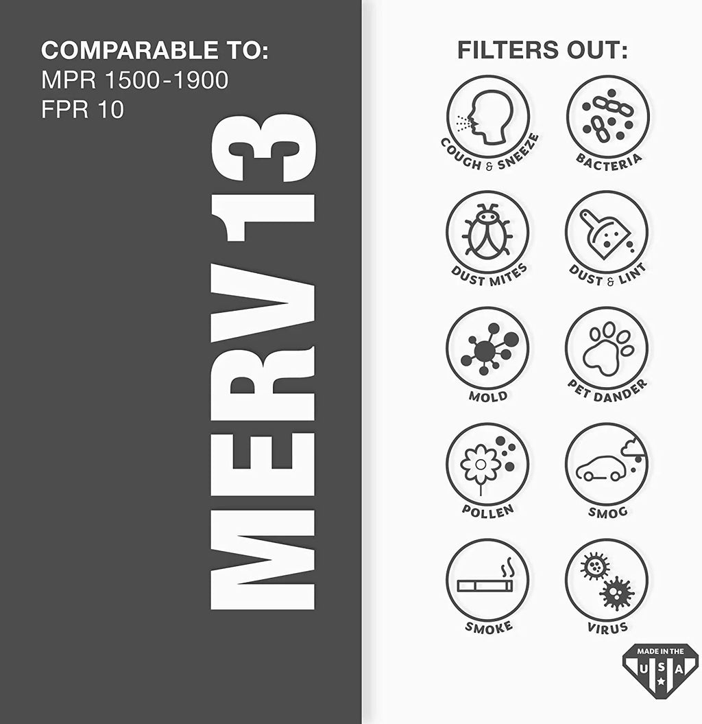 Filter, 1/2x1 MERV 1/2x21 Size: 16 21 Furnace 3/4") 13 Aerostar Air 1/2" Air x x (Actual 1/2" 6-Pack Pleated AC 16 Filter,