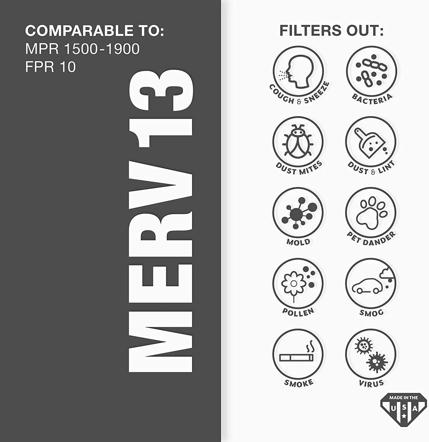 Filter, 1/2x1 MERV 1/2x21 Size: 16 21 Furnace 3/4") 13 Aerostar Air 1/2" Air x x (Actual 1/2" 6-Pack Pleated AC 16 Filter,